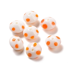 Dark Orange Handmade Lampwork Beads, Rondelle with Polka Dots Pattern, Dark Orange, 14x9mm, Hole: 1mm