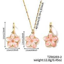 Pink Комплект украшений в деревенском стиле с латунной эмалью и цветами, Комплект из сережек-колец и ожерелий с подвесками для женщин, розовые