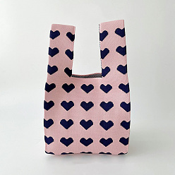 Pink Трикотажные сумки-тоут из полиэстера с принтом в виде сердца, женские сумки крючком с героями мультфильмов, розовые, 36x20 см