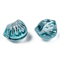Teal Transparent Spray Painted Glass Beads, Dumplings, Teal, 10x13x9mm, Hole: 1.2mm