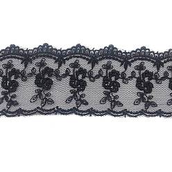 Black Polyester Lace Trims, Flower Lace Ribbon for Sewing and Art Craft Projects, Black, 1-3/4 inch(44mm)