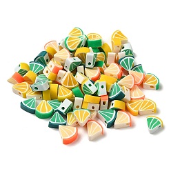 Mixed Color Handmade Polymer Clay Beads, Lemon, Mixed Color, 10~11x9~11x4.5mm, Hole: 1.8mm