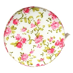Hot Pink Plastic Soft Sewing Tape Measure, with Flower Pattern Cloth Cover, for Body, Sewing, Tailor, Clothes, Hot Pink, 53x12mm, about 150cm/pc