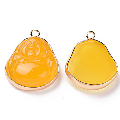 Золотистый Природные подвески агат, с легкой позолоченной латунной фурнитурой, окрашенная и подогревом, очарование будды, золотые, 27.5~29x22.5~23x6.5~9 мм, отверстие : 2.5 мм