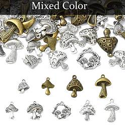 Mixed Color 60Pcs 15 Styles Tibetan Style Alloy Pendants, Mushroom, Mixed Color, 15.5~29.4x11.5~21x1.5~6mm, Hole: 1.5~2.2mm, 4pcs/style