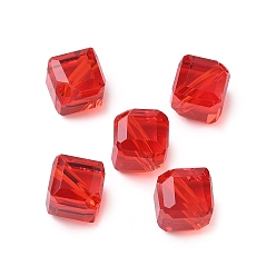 Красный Стекло k9 стекло, имитация Австрийские кристаллические шарики, граненые, квадратный, красные, 6x6x6 мм, отверстие : 1 мм