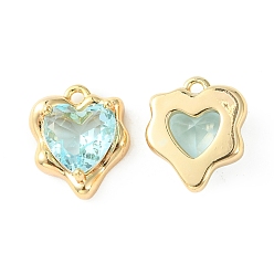 Light Cyan Brass Micro Pave Cubic Zirconia Charms, Heart Charm, Real 18K Gold Plated, Light Cyan, 13x11x4.5mm, Hole: 1.2mm