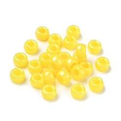 Yellow Pearlized Plastic Beads, Barrel, Yellow, 9x6mm, Hole: 3.8mm, about 1900pcs/500g.
