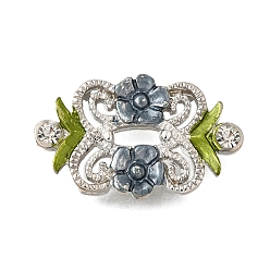 Серый Латунные хрустальные стразы цветы многорядные звенья, Эмаль стиле, без кадмия и без свинца, стойки покрытие, платина, серые, 17x27x5 мм, отверстие : 2 мм