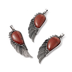 Красный Камень Большие подвески из сплава натуральной красной яшмы, без свинца и без кадмия, крыло, античное серебро, 57.5x21.5x7.5 мм, отверстие : 6x5 мм