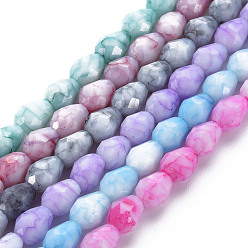 Mixed Color Opaque Baking Painted Glass Beads Strands, Imitation Stones, Faceted, Teardrop, Mixed Color, 7.5x6mm, Hole: 1.2mm, about 53~54pcs/strand, 15.75 inch~15.94 inch(40~40.5cm)