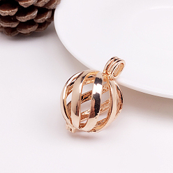 Light Gold Brass Bead Cage Pendants, Hollow Round Charms, for Chime Ball Pendant Necklaces Making, Light Gold, 32.5x22mm