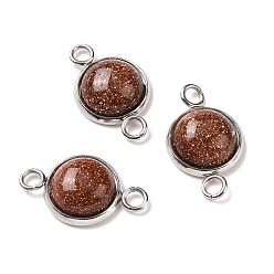 Камень с Пылевым Золотом Подвески из синтетического золота, полукруглые звенья, с цветным тоном нержавеющей стали 304 фурнитура из нержавеющей стали, 12x19.5x5 мм, отверстие : 2 мм