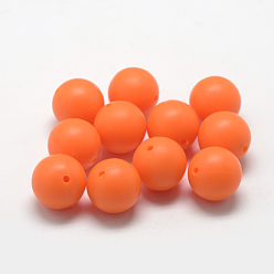 Dark Orange Food Grade Eco-Friendly Silicone Beads, Round, Dark Orange, 14~15mm, Hole: 2mm