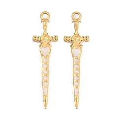 Белый 304 нержавеющей стальной эмали подвески, очарование меча, реальный 18 k позолоченный, ионное покрытие (ip), долговечный, белые, 40x11x2 мм, отверстие : 2 мм