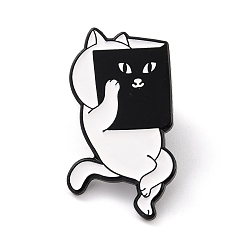 White Cat with Book Enamel Pin, Animal Alloy Enamel Brooch for Backpack Clothes, Electrophoresis Black, White, 29x17x9.5mm, Pin: 1mm