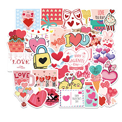 Mixed Color Valentine's Day Themed Paper Stickers, Waterproof Self-adhesive Removable Decals, for Water Bottles, Laptop, Luggage, Cup, Computer, Mobile Phone, Skateboard, Guitar Stickers, Mixed Color, 5.5~8.5cm, 50pcs/set