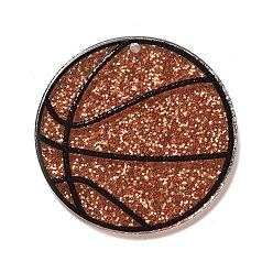 Basketball Transparent Resin Pendants, Sport Ball Charms with Glitter Powder, Basketball, 35x2mm, Hole: 1.6mm