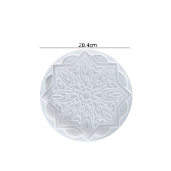 White DIY Cup Mat Silicone Molds, Coaster Molds, Resin Casting Molds, Flat Round with Flower, White, 204x11mm, Inner Diameter: 200mm