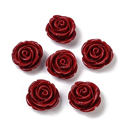 Темно-Красный Резные бусины из синтетического коралла, окрашенные, цветок, темно-красный, 19x13 мм, отверстие : 1.3 мм