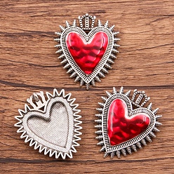 Red Alloy Enamel Pendants, Antique Silver, Heart Charm, Red, 39x34mm