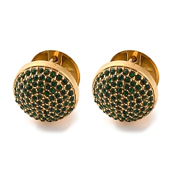 Изумруд Вакуумное покрытие pvd 304 серьги-кольца из нержавеющей стали со стразами для женщин, круглые, золотые, изумруд, 16x15x16 мм