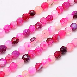 Banded Agate Natural Striped Agate/Banded Agate Beads Strands, Dyed, Faceted, Round, 4mm, Hole: 1mm, about 90pcs/strand, 14 inch