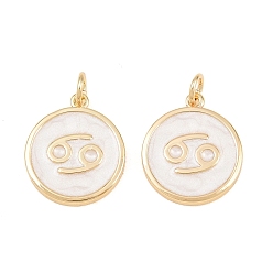 Cancer Brass Enamel Pendants, Flat Round & Constellation Charms, Rack Plating, Long-Lasting Plated, Cadmium Free & Lead Free, Golden, Cancer Charms, 17.5x15x2mm, Hole: 3mm