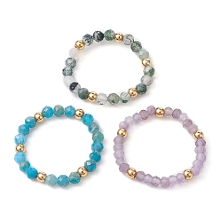 Mixed Stone 3Pcs 3 Style Natural Mixed Gemstone Round Beaded Stretch Rings Set, Stackable Rings, Inner Diameter: 20mm, 1Pc/style