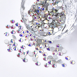 Crystal AB Glass Flat Back Rhinestone Cabochons, Back Plated, Faceted Half Round, Crystal AB, SS12, 3~3.2x1.5mm, about 1440pcs/bag