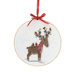 Deer Christmas Themed DIY Embroidery Cup Mat Sets, Including Imitation Bamboo Embroidery Frame, Iron Pins, Embroidered Cloth, Cotton Colorful Embroidery Threads, Deer Pattern, 30x30x0.05cm