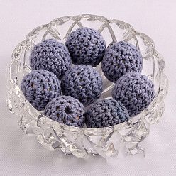 Slate Blue Handmade Woolen Macrame Wooden Pom Pom Ball Beads, for Baby Teether Jewelry Beads DIY Necklace Bracelet, Slate Blue, 16mm