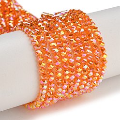 Темно-Оранжевый Стеклянные бусины с гальваническим покрытием , гальваническое покрытие, граненые, двухконусные, темно-оранжевый, 4x4x3 мм, отверстие : 1 мм, около 149 шт / нитка, 12.2~12.6'' (31~32 см)
