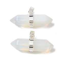 Опал Опаловые двойные заостренные подвески, граненые брелоки в форме пули с латунными застежками на дужках, стойки покрытие, серебряные, 12.5x32~32.5x9.5 мм, отверстие : 6x4.5 мм