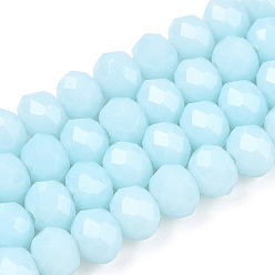Light Sky Blue Opaque Solid Color Glass Beads Strands, Faceted, Rondelle, Light Cyan, 10x8mm, Hole: 1mm, about 65~66pcs/strand, 20.8~21.2 inch(53~54cm)