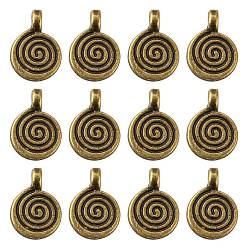 Antique Bronze Tibetan Style Alloy Charms, Flat Round with Swirl, Cadmium Free & Nickel Free & Lead Free, Antique Bronze, 11.8x8x1.5mm, Hole: 1mm