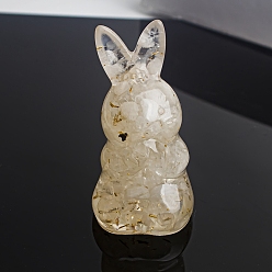 Quartz Crystal Resin Rabbit Display Decoration, with Gold Foil Natural Quartz Crystal Chips inside Statues for Home Office Decorations, 40x40x73mm