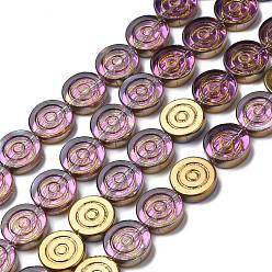 Golden Plated Electroplate Transparent Glass Beads Strands, Full Plated, Flat Round with Vortex, Golden Plated, 16x4.8mm, Hole: 1.2mm, about 40pcs/strand, 25.20 inch(64cm)