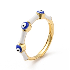 White Enamel Evil Eye Adjustable Ring, Real 18K Gold Plated Brass Lucky Jewelry for Women, White, US Size 7(17.3mm)