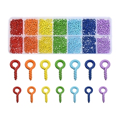 Mixed Color 770Pcs 14 Style Spray Painted Iron Screw Eye Pin Peg Bails, For Half Drilled Beads, Cadmium Free & Nickel Free & Lead Free, Mixed Color, 8~10x4~5x1mm, Hole: 2~2.5mm, Pin: 1.4~1.5mm