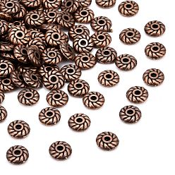 Red Copper Tibetan Style Alloy Spacer Beads, Flat Round, Cadmium Free & Lead Free, Red Copper, 6x6x2mm, Hole: 1mm