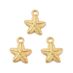 Real 18K Gold Plated Ion Plating(IP) 304 Stainless Steel Pendants, Starfish Charms, Real 18K Gold Plated, 15.5x13x2.5mm, Hole: 2mm