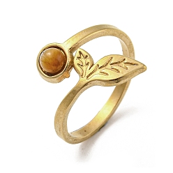 Tiger Eye 304 Stainless Steel with Natural Tiger Eye Ring, US Size 7 1/4(17.5mm).