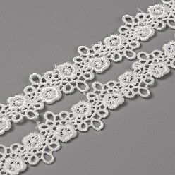 White Polyester Lace Trim, Flower Lace Trimming for Garment Accessories, White, 5/8 inch(15mm)