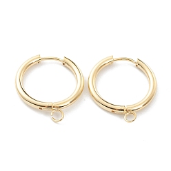 Real 24K Gold Plated 201 Stainless Steel Huggie Hoop Earring Findings, with Horizontal Loop and 316 Surgical Stainless Steel Pin, Real 24K Gold Plated, 24x21x2.5mm, Hole: 2.5mm, Pin: 1mm