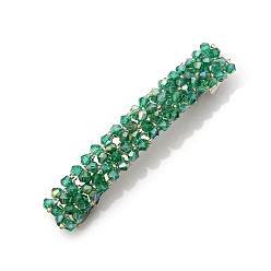 Medium Sea Green Glass Beaded Hair Barrettes, Curved Retangle Metal Hair Clips, Medium Sea Green, 90mm