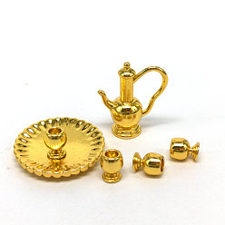 Golden 6Pcs Alloy Teacup & Saucer & Teapot Set, for Dollhouse Accessories, Pretending Prop Decorations, Golden, 7.2~31x4.2~28mm