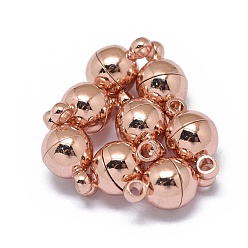 Real Rose Gold Plated Rack Plating Brass Magnetic Clasps with Loops, N45 Grade Strong Magnet, Long-Lasting Plated, Round, Real Rose Gold Plated, 11.5x6mm, Hole: 1.6mm