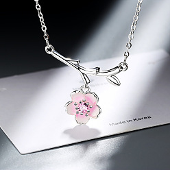 copper plated silver Chic Pink Sakura Necklace - Minimalist Short Lock Collar Pendant Jewelry