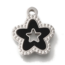 Звезда 304 подвески для ручной полировки из нержавеющей стали, с черной акриловой, цвет нержавеющей стали, звезда, 15x13x2 мм, отверстие : 1.6 мм